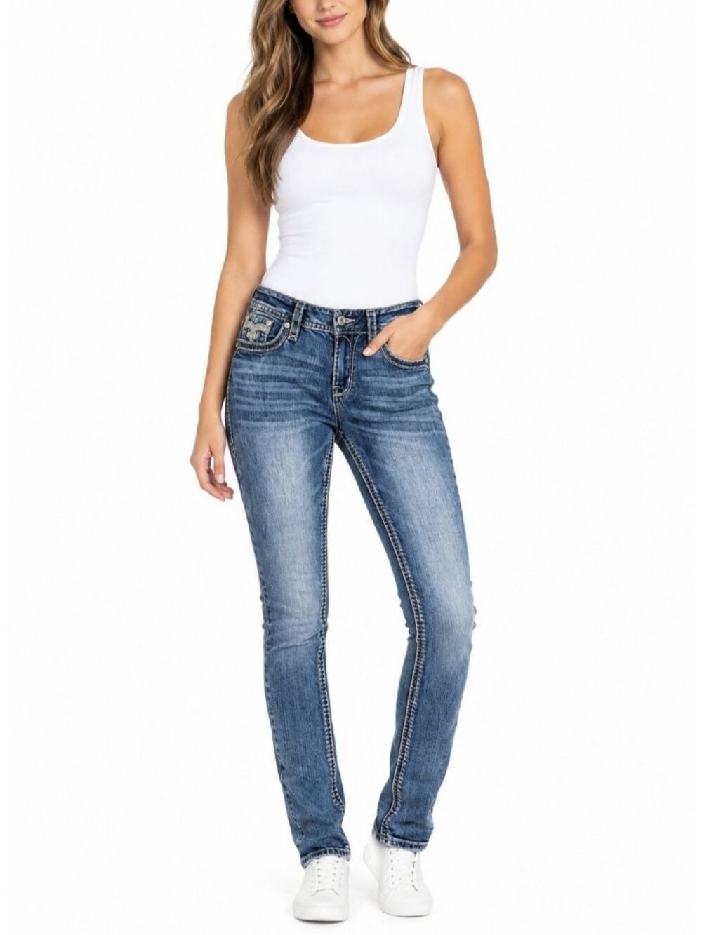 Rock Revival Womens Size 28 Blue Y2K Distressed Skinny Jeans Embellished Pockets